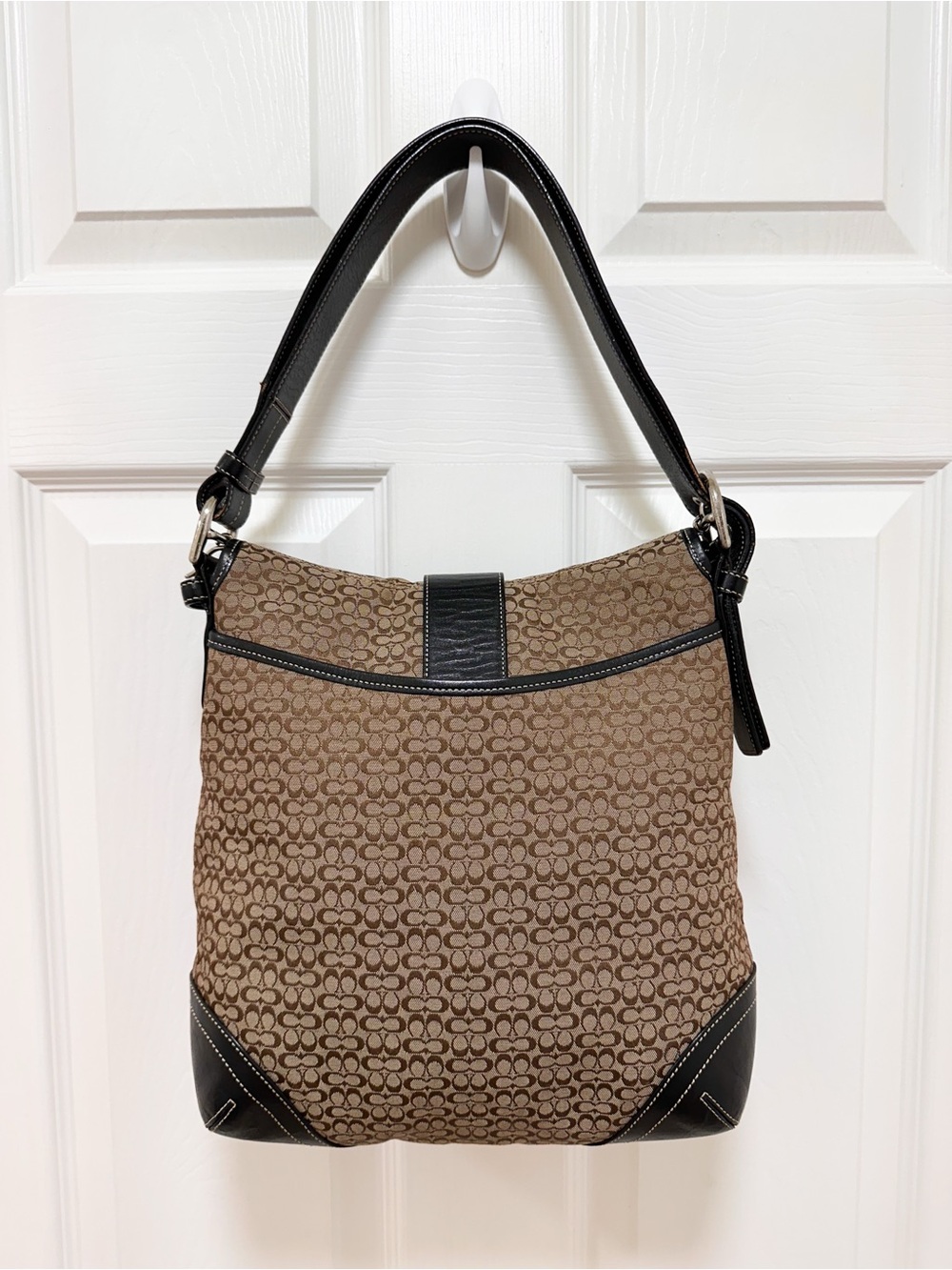 Vintage Coach Soho Signature Flap Medium Shoulder Hobo Bag Brown Jacquard 6377 - Picture 3 of 13